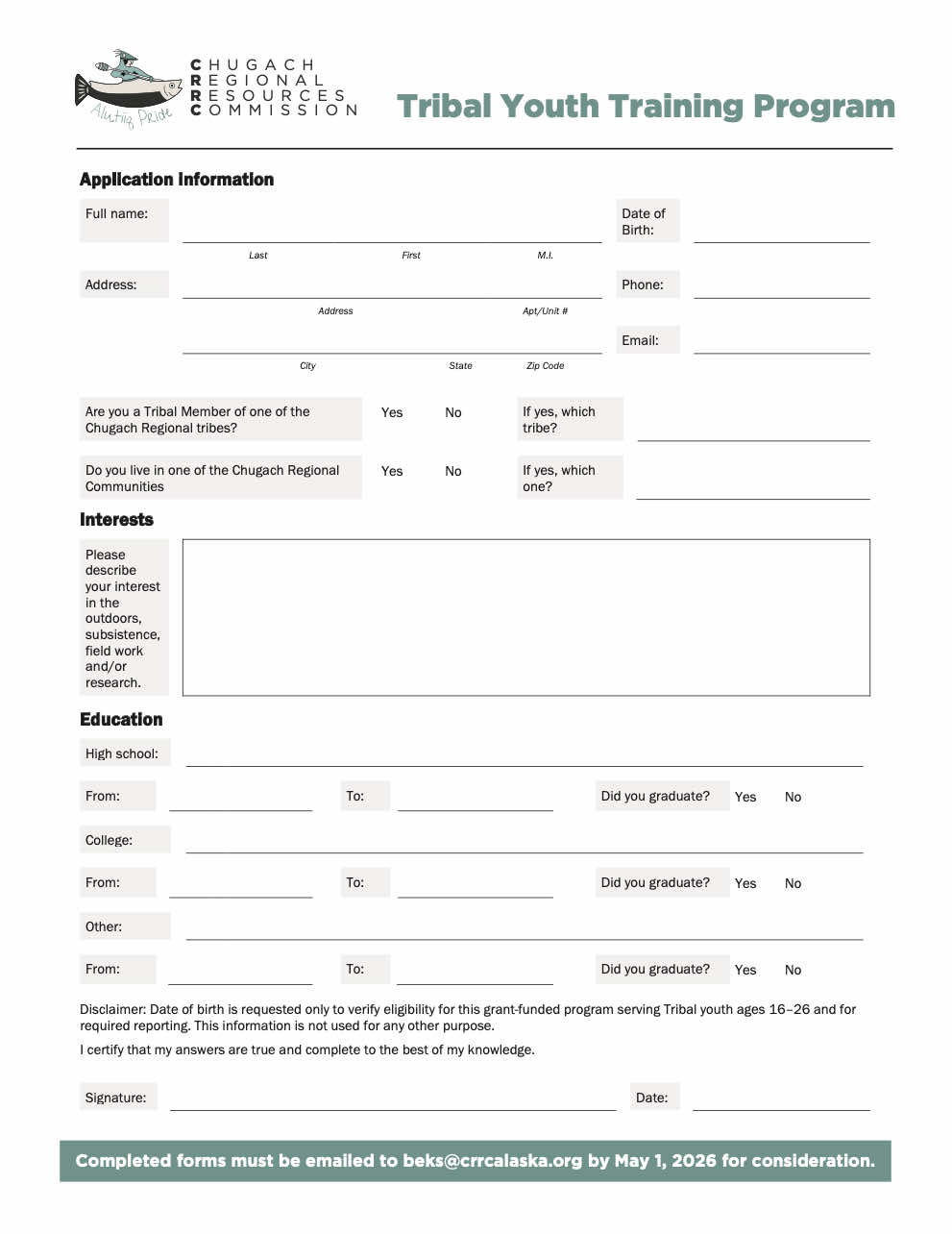 CRRC Tribal Youth Training Program CRRC Tribal Youth Training Program